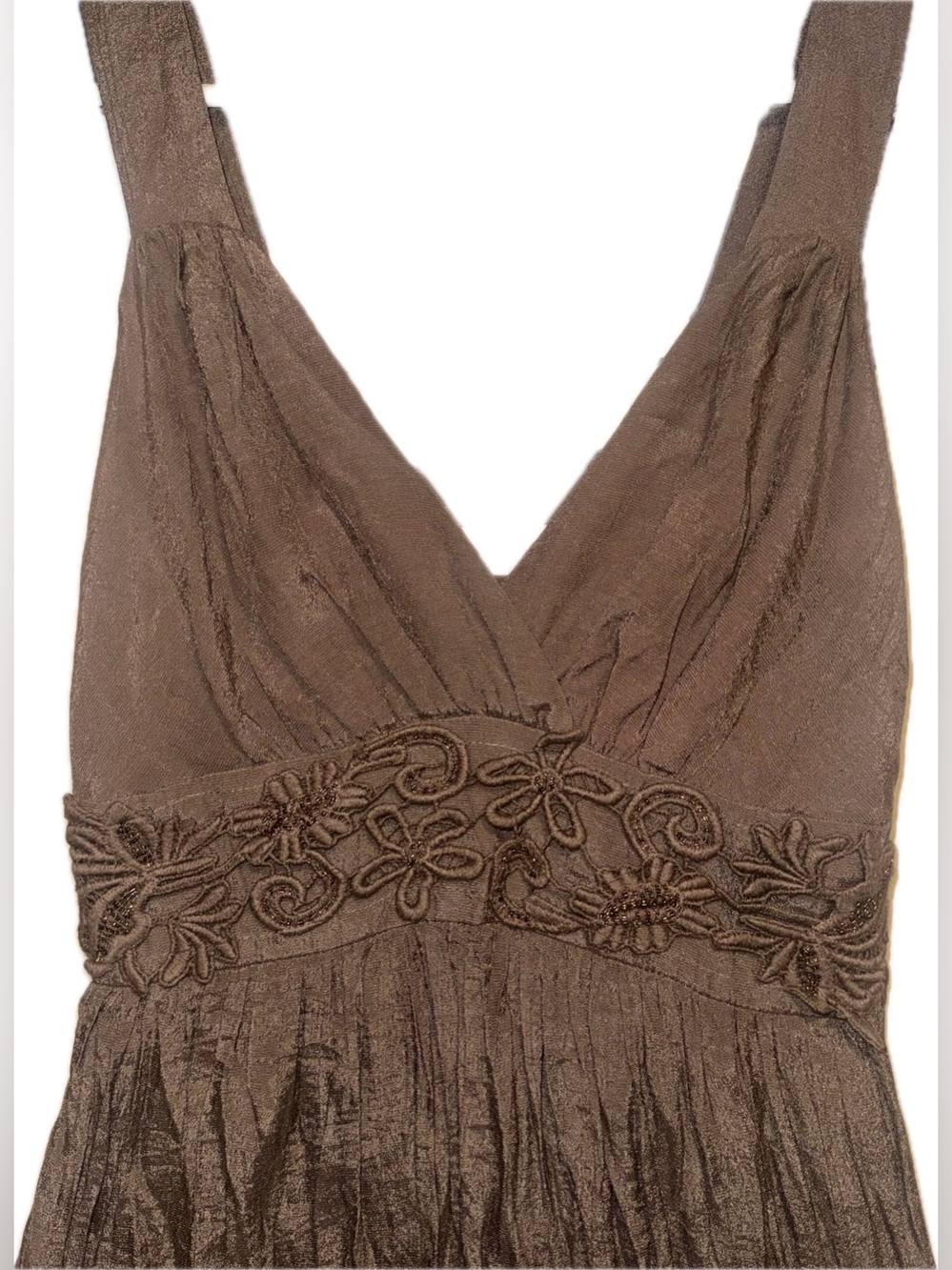 RW&CO. Brown V-Neck Floral-Trim Sleeveless Dress